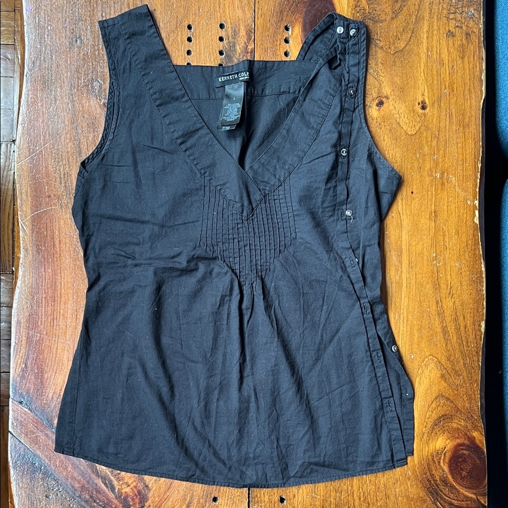 Kenneth Cole Black Button-Accent Blouse